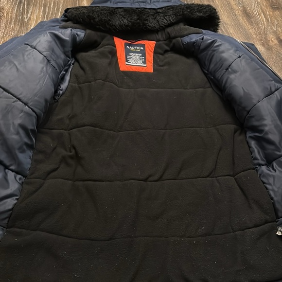 🟣 NAVY BLUE HOODED NAUTICA UTILITY COAT SIZE MEDIUM 10/12 BOYS - Picture 8 of 10